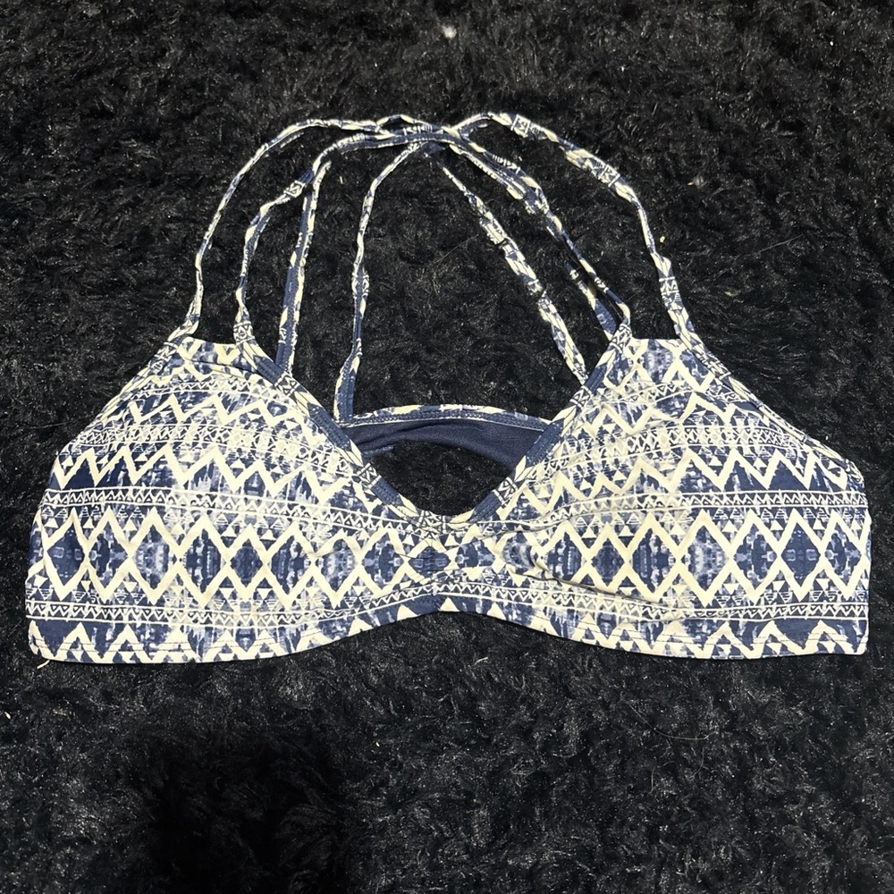 Blue and White Patterned Bikini Top